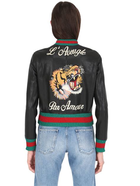 gucci bomber jacket tiger|gucci tiger leather jacket.